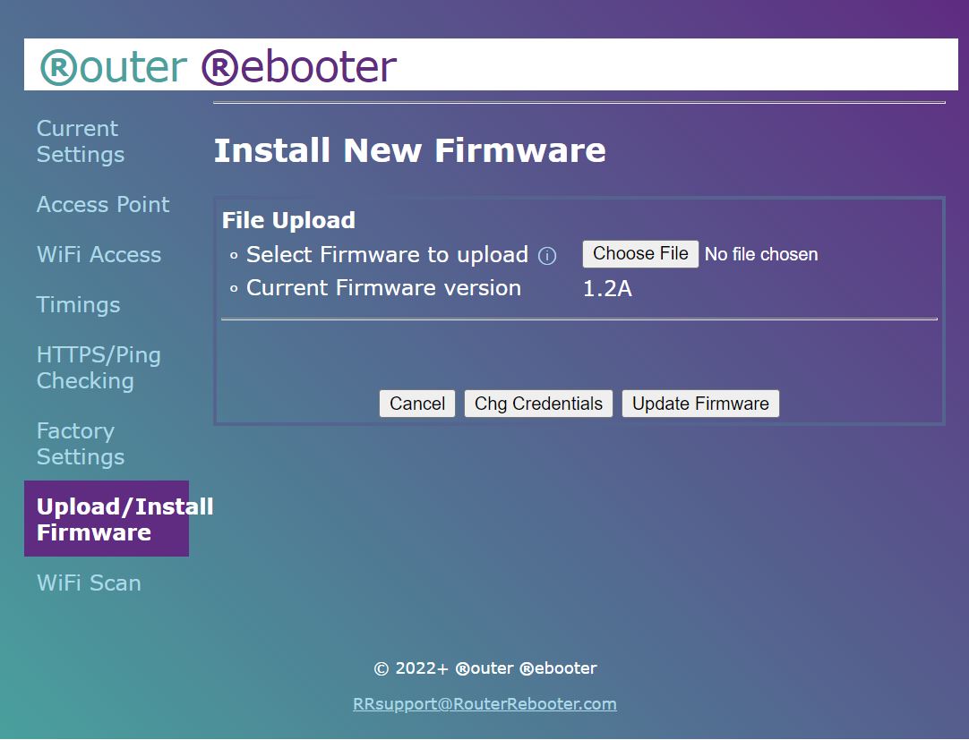 Router Rebooter Upload/Install Firmware Menu